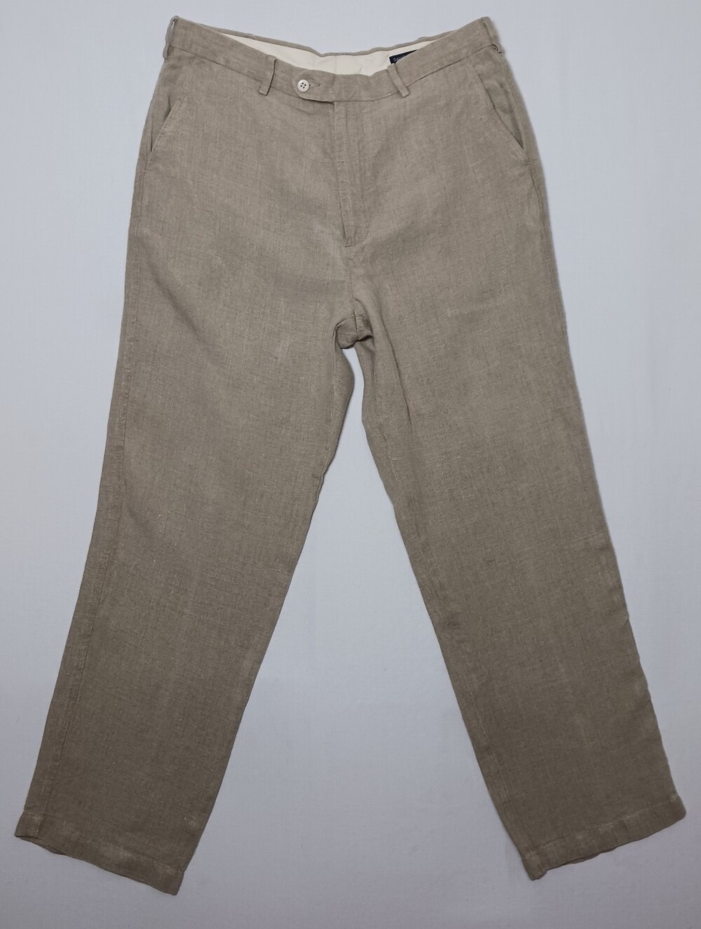 Vintage Daniel Cremieux Collection Linen Trousers 36X32 Oatmeal Flat Front